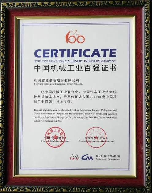 2019年中国机械工业百强宣布，，，，，，，，恒峰g22智能排名52位